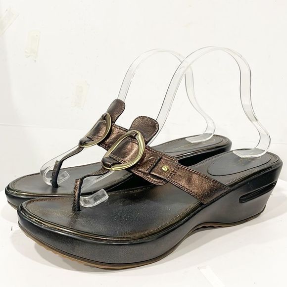 Cole‎ Haan Nike Air Women’s Sandals Platform Slip On Sz 11D Brown Wedge - Picture 1 of 14